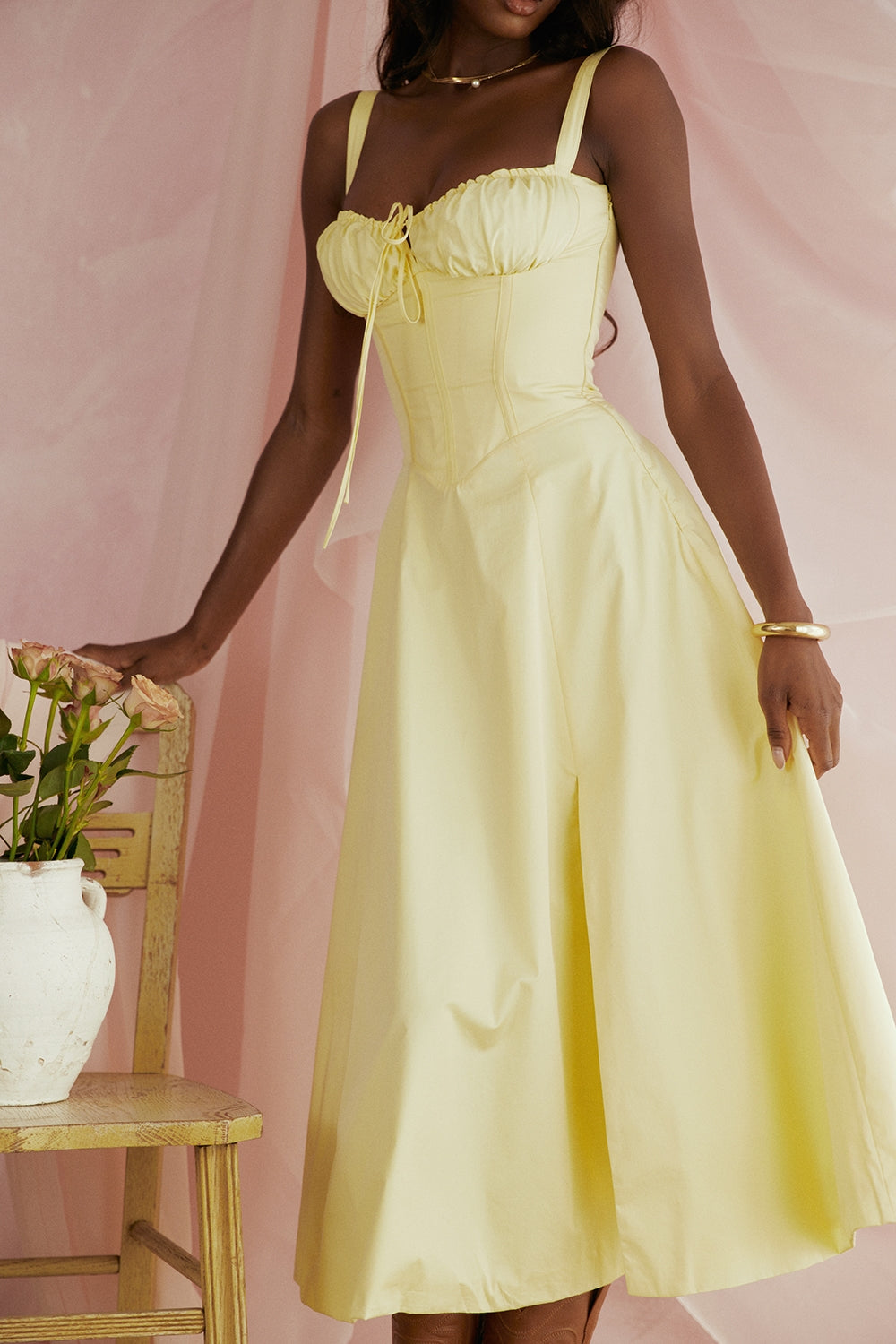 Flora-  Corset A-Line Midi Dress