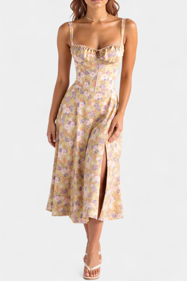 Flora-  Corset A-Line Midi Dress