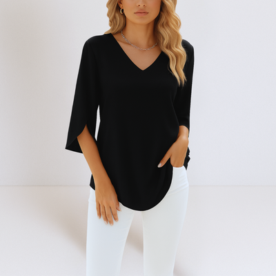 Alexia™ | Elegant Blouse with V-Neck and Slit Sleeves