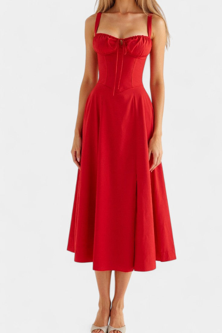 Flora-  Corset A-Line Midi Dress