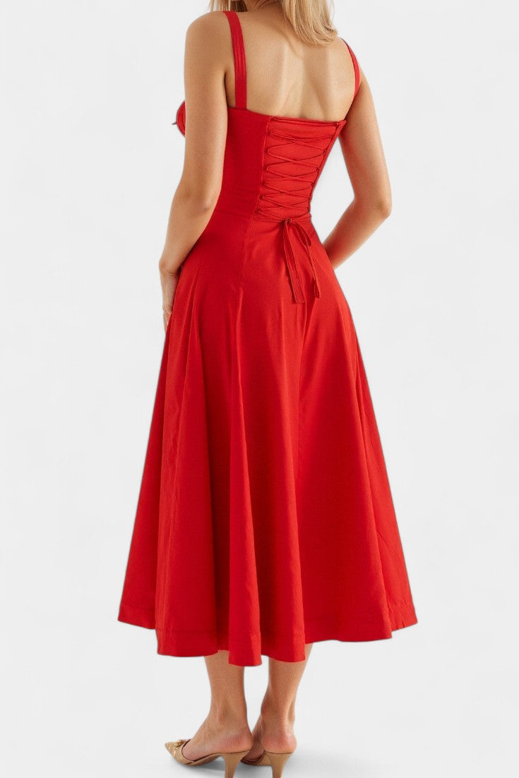 Flora-  Corset A-Line Midi Dress