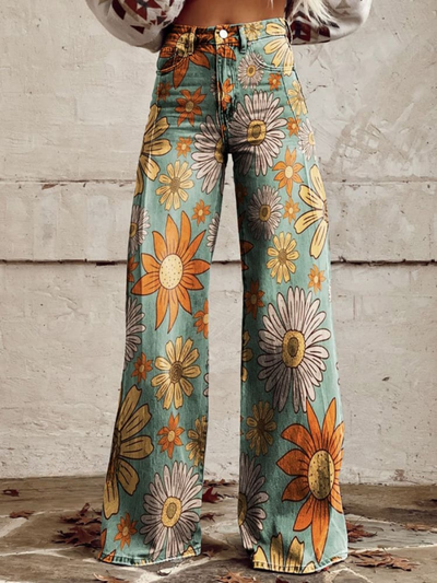 DAISY™ - Vintage-Hose mit weitem Bein und Blumenmuster