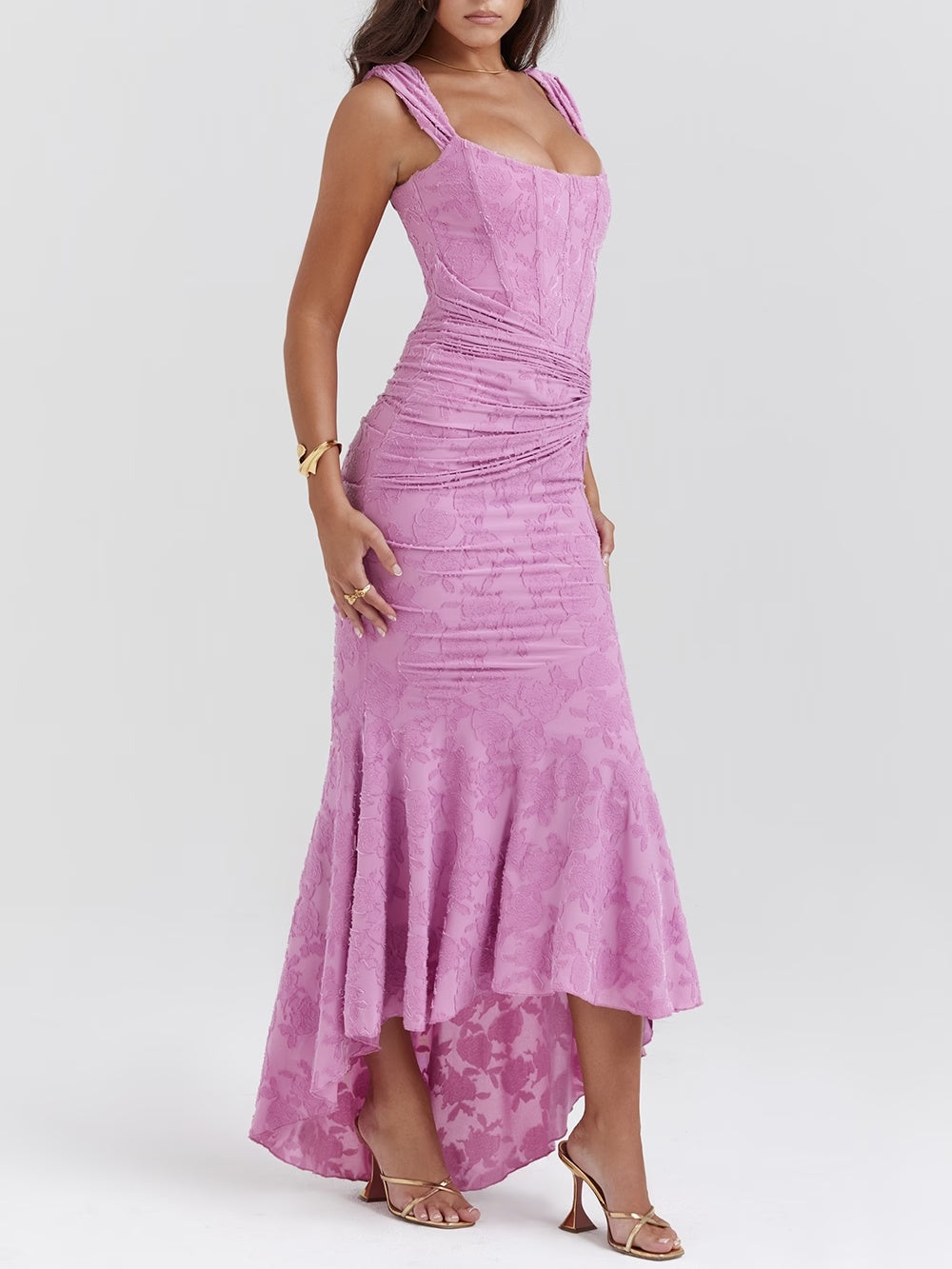 Cesca - Floral Burnout Corset Maxi Dress
