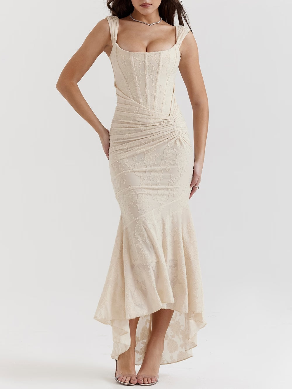 Cesca - Floral Burnout Corset Maxi Dress