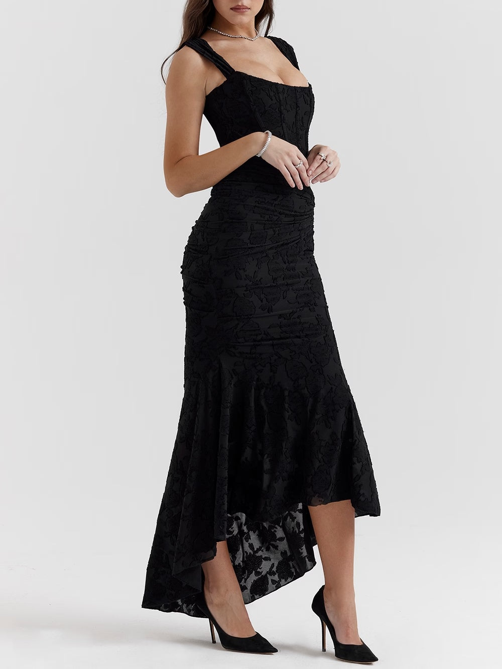 Cesca - Floral Burnout Corset Maxi Dress