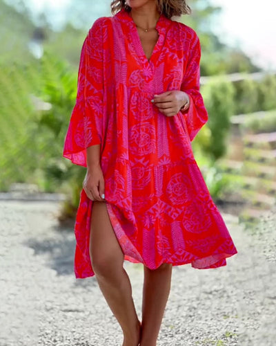 Skylar – Schickes Kleid mit V-Ausschnitt, 3/4-Ausgestellten Ärmeln und Rüschensaum