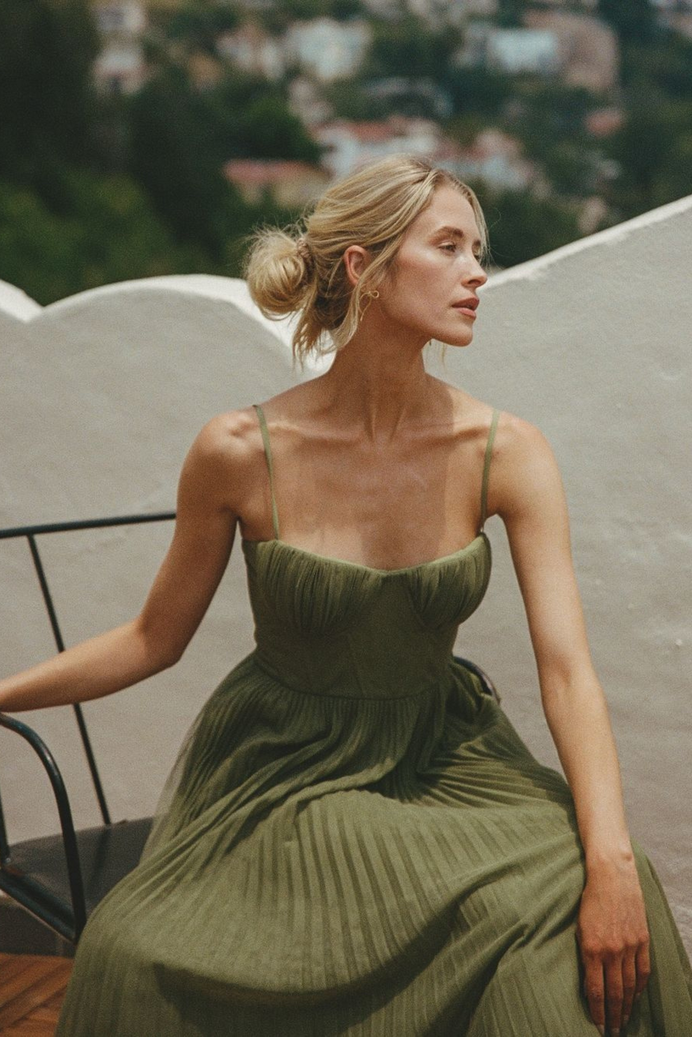 Elodie - Pleated Tulle Corset Midi Dress