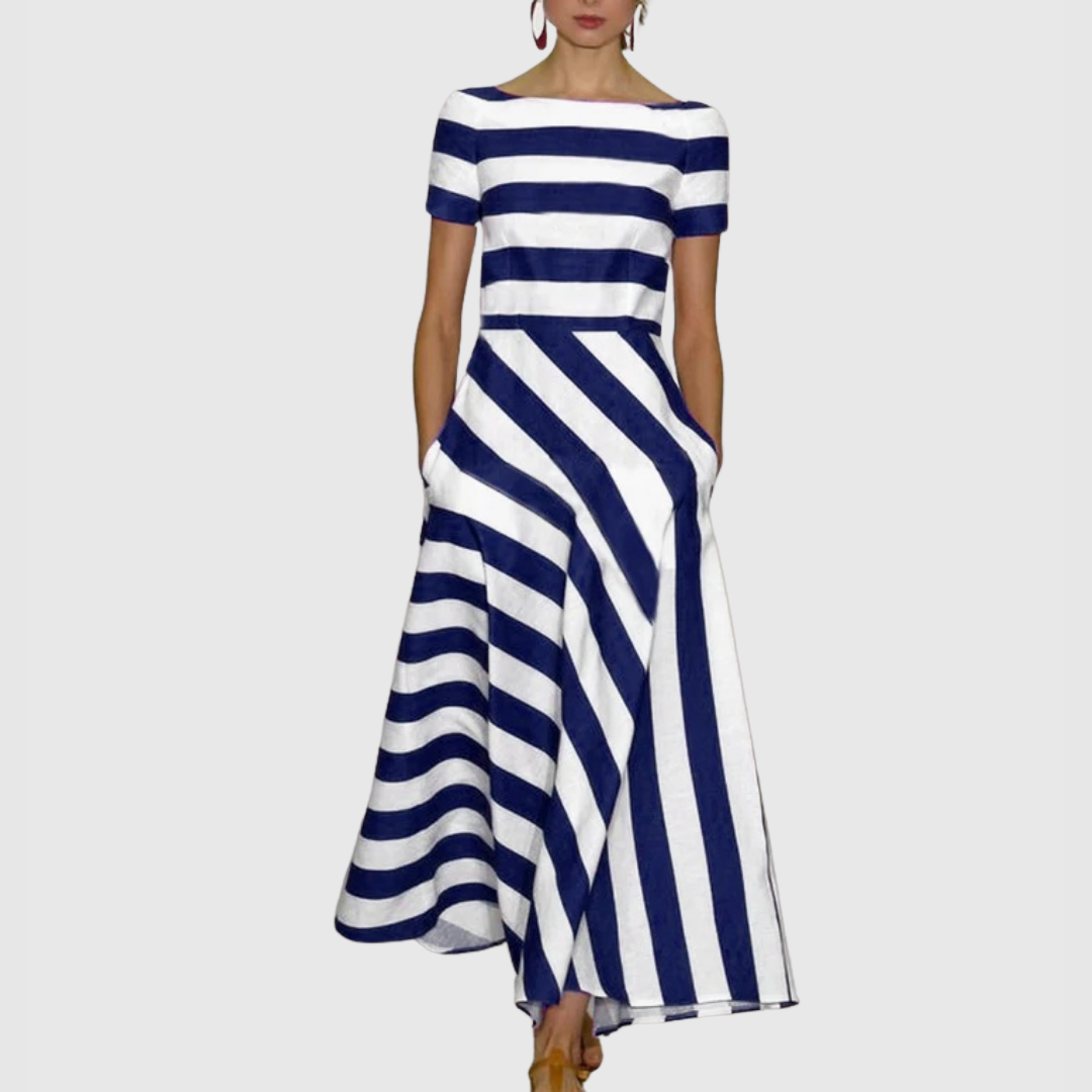 Madeline – Gestreiftes schulterfreies Maxikleid von Vonda 