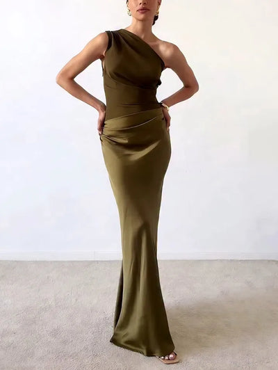 Alina - One-Shoulder Pleated Maxi Dress