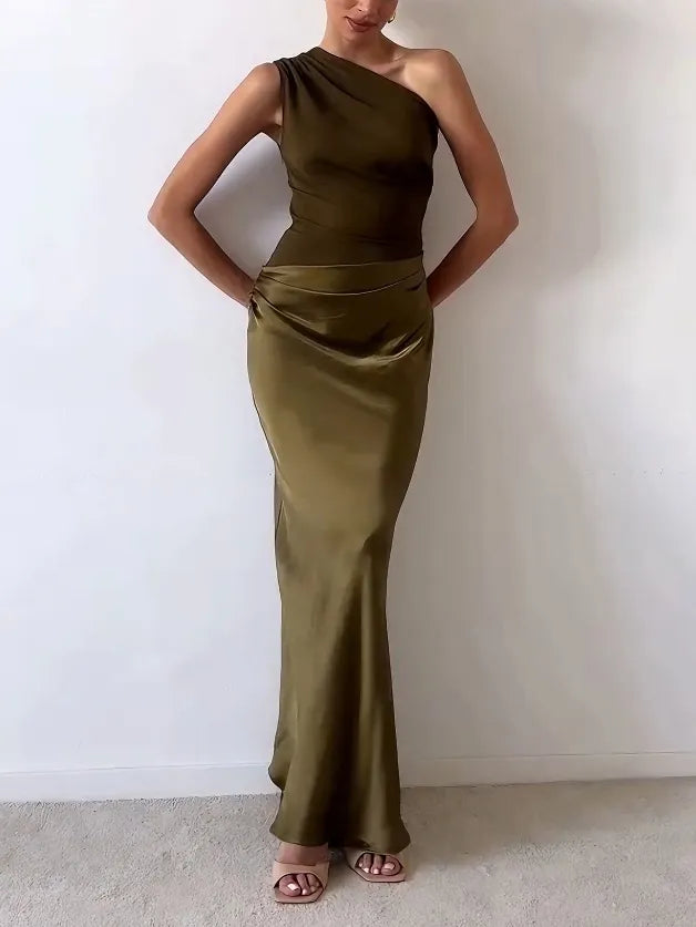 Alina - One-Shoulder Pleated Maxi Dress
