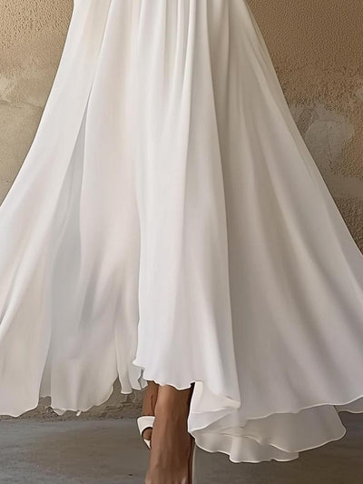 Laura – Vintage-inspiriertes weißes Maxikleid mit V-Ausschnitt