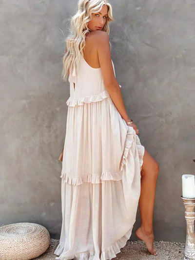 Delilah – Elegantes Neckholder-Kleid mit Rüschenbesatz