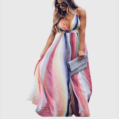 Clover – Langes Kleid mit Regenbogen-Print im Bohemian-Stil