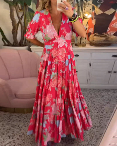 Reagan – Maxikleid mit V-Ausschnitt und kurzen Ärmeln und Blumenmuster