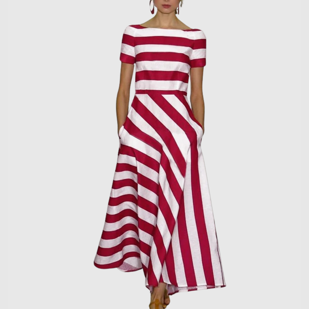 Madeline – Gestreiftes schulterfreies Maxikleid von Vonda 
