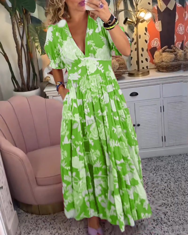 Reagan – Maxikleid mit V-Ausschnitt und kurzen Ärmeln und Blumenmuster