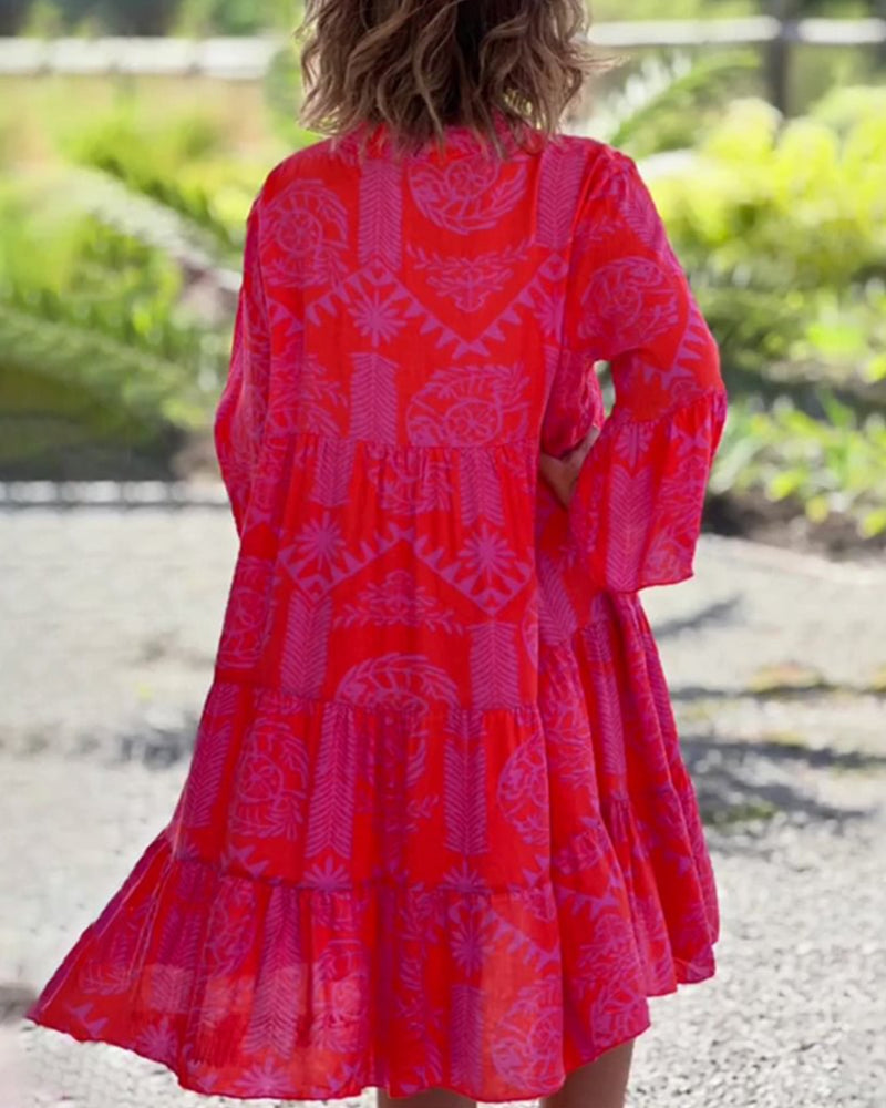 Skylar – Schickes Kleid mit V-Ausschnitt, 3/4-Ausgestellten Ärmeln und Rüschensaum
