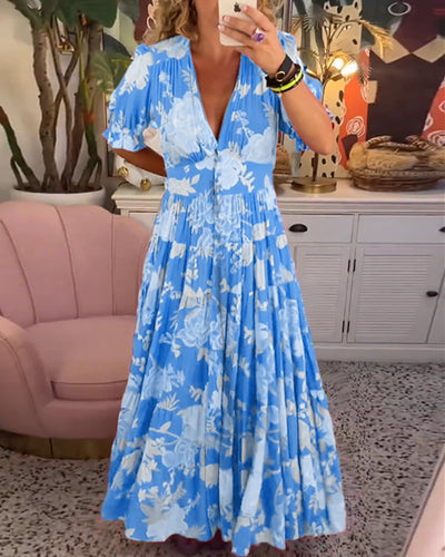 Reagan – Maxikleid mit V-Ausschnitt und kurzen Ärmeln und Blumenmuster