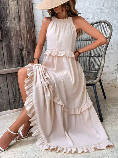 Delilah – Elegantes Neckholder-Kleid mit Rüschenbesatz