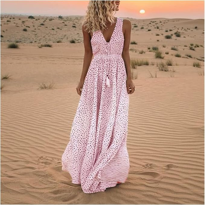 Noa – Böhmisches Eleganz-Maxikleid mit V-Ausschnitt und Punkten