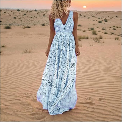 Noa – Böhmisches Eleganz-Maxikleid mit V-Ausschnitt und Punkten