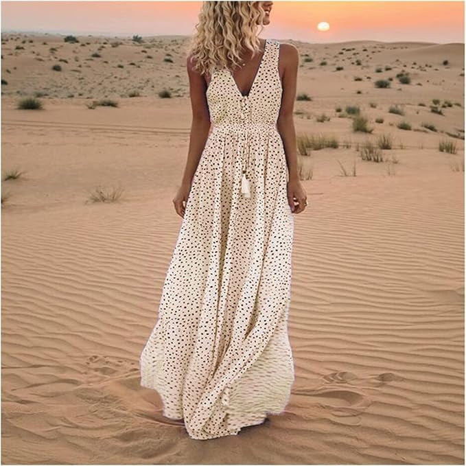 Noa – Böhmisches Eleganz-Maxikleid mit V-Ausschnitt und Punkten