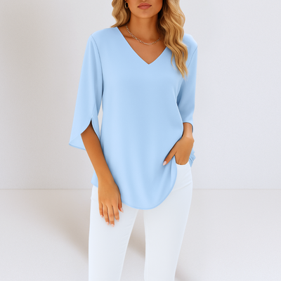 Alexia™ | Elegant Blouse with V-Neck and Slit Sleeves
