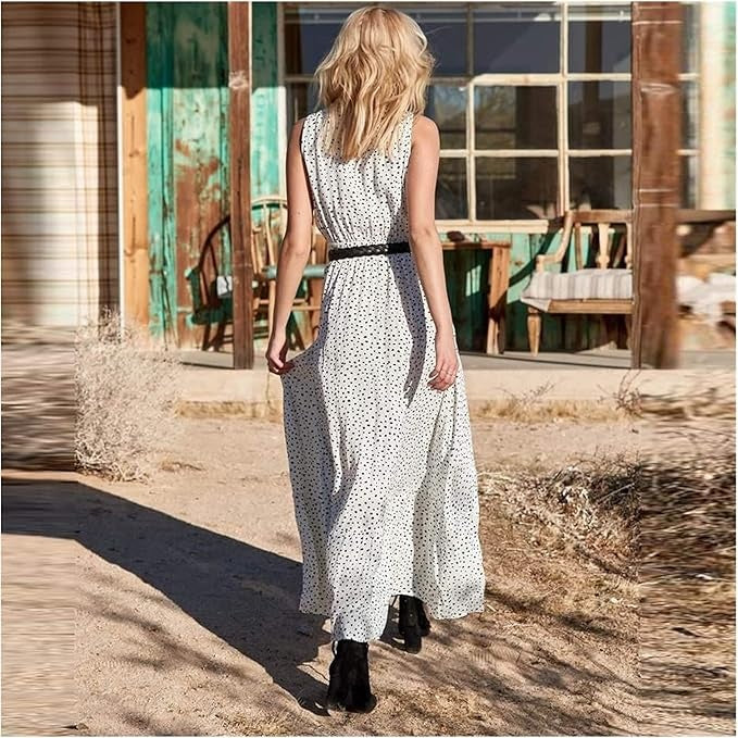 Noa – Böhmisches Eleganz-Maxikleid mit V-Ausschnitt und Punkten
