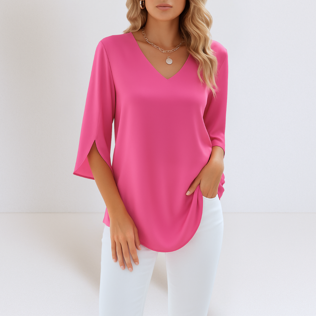 Alexia™ | Elegant Blouse with V-Neck and Slit Sleeves