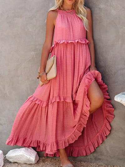 Delilah – Elegantes Neckholder-Kleid mit Rüschenbesatz