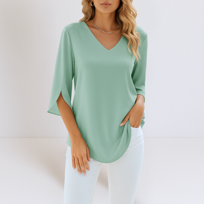 Alexia™ | Elegant Blouse with V-Neck and Slit Sleeves