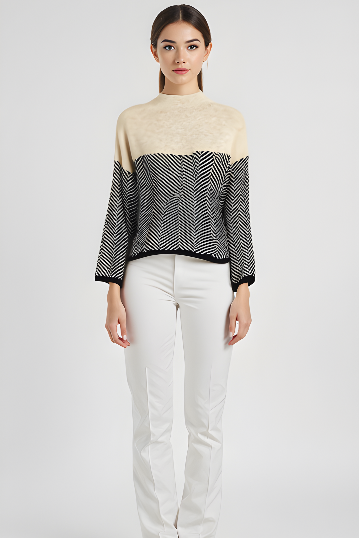 NORA™ | Zweifarbiger Pullover mit hohem Kragen