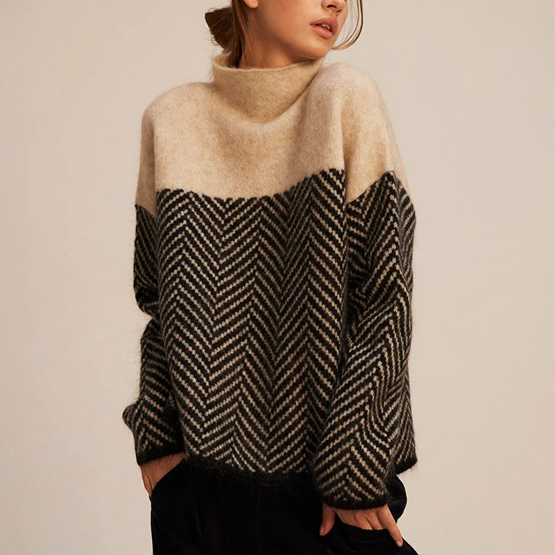 NORA™ | Zweifarbiger Pullover mit hohem Kragen