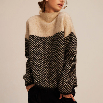 NORA™ | Zweifarbiger Pullover mit hohem Kragen