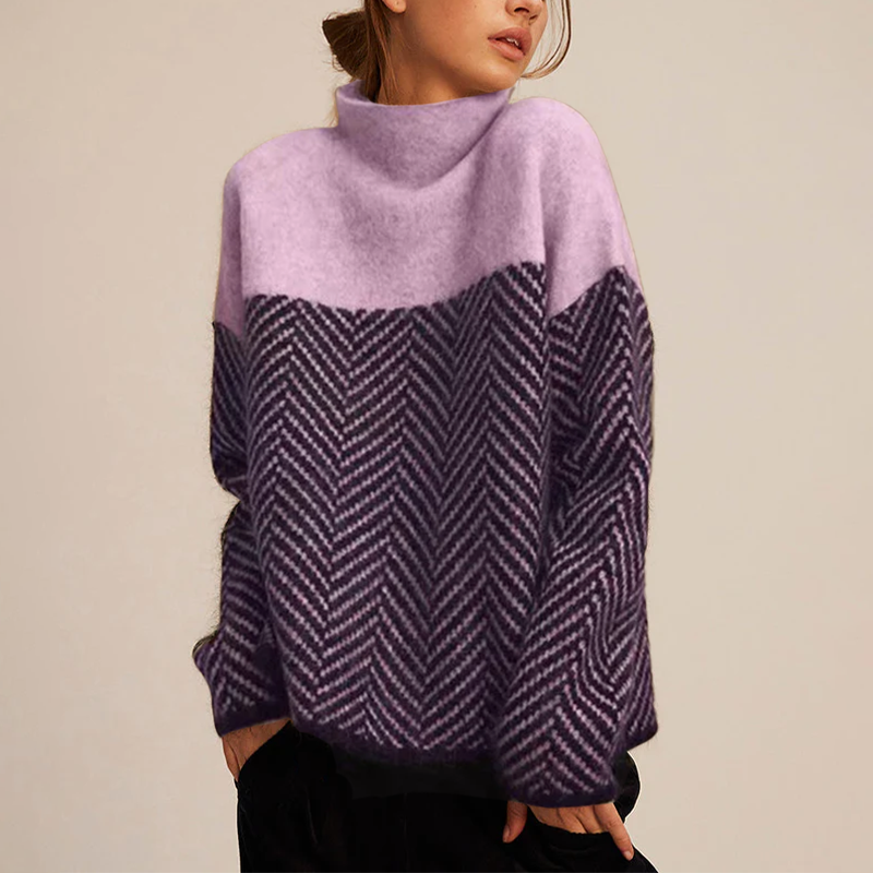 NORA™ | Zweifarbiger Pullover mit hohem Kragen