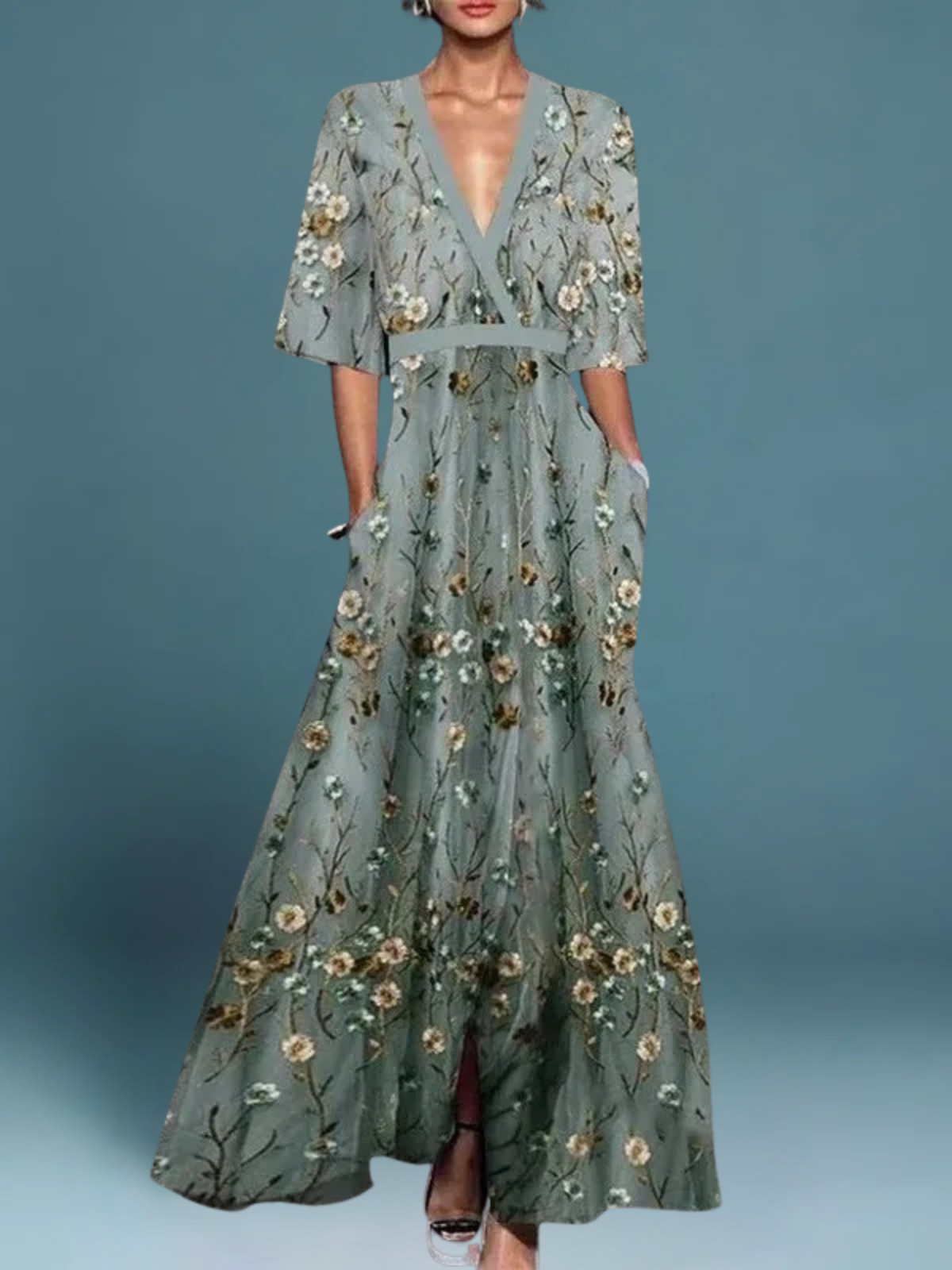 Hazel – Elegantes Boho-Kleid mit V-Ausschnitt und Gürtel