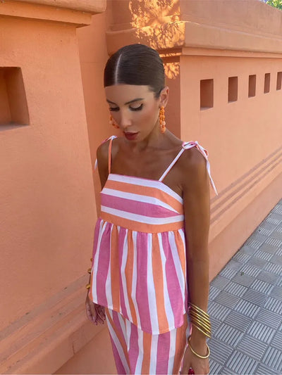 Hanne | Gestreiftes Top-Set mit Bindebändern
