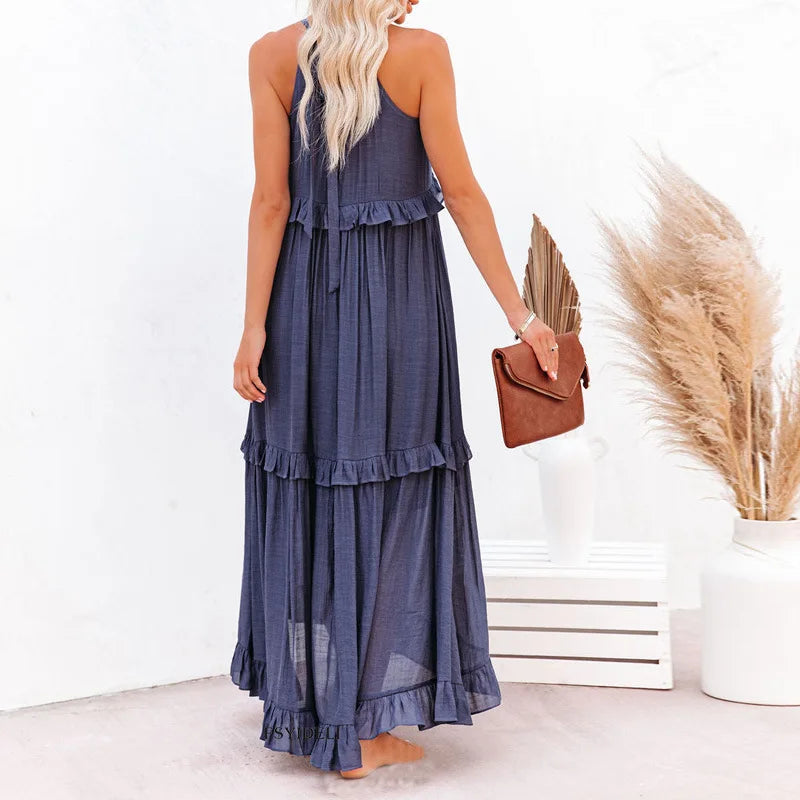 Delilah – Elegantes Neckholder-Kleid mit Rüschenbesatz