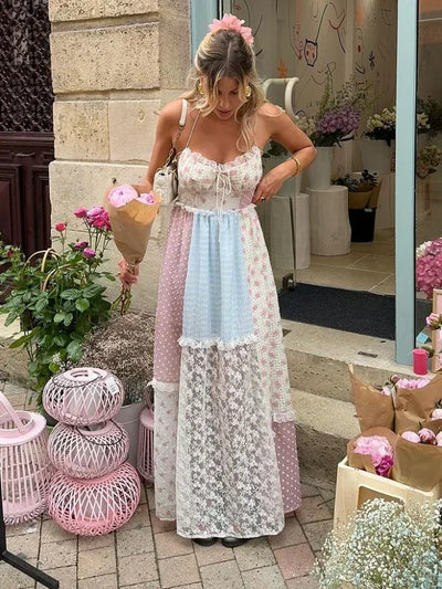 Cyrille – Elegantes Maxikleid mit Riemchen-Patchwork