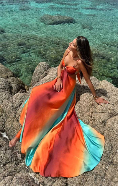 Saylor – Rückenfreies, ärmelloses Maxikleid mit Farbverlauf