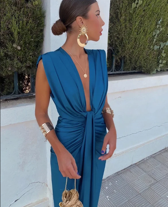 Moriah – Sunset – Gerüschtes Kleid mit V-Ausschnitt