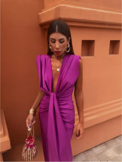 Moriah – Sunset – Gerüschtes Kleid mit V-Ausschnitt