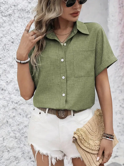 Avina™ | Elegant Short Sleeve Shirt with Pocket