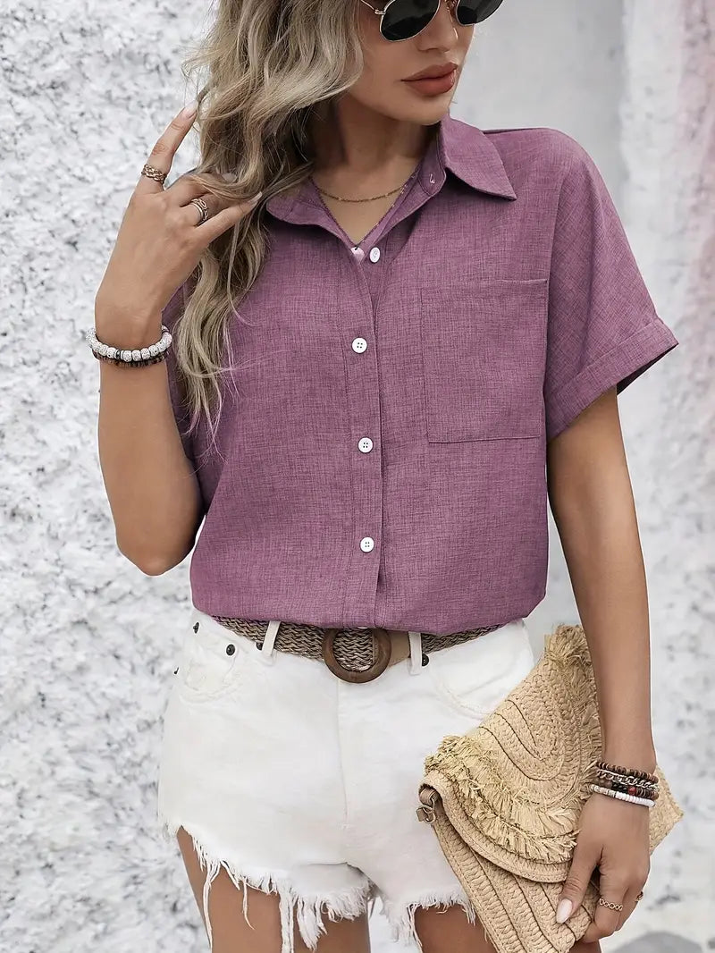 Avina™ | Elegant Short Sleeve Shirt with Pocket