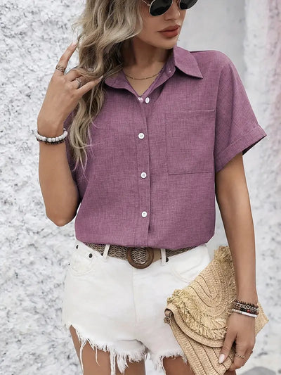 Avina™ | Elegant Short Sleeve Shirt with Pocket