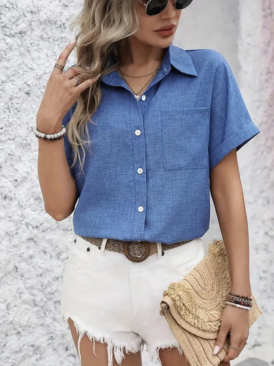 Avina™ | Elegant Short Sleeve Shirt with Pocket