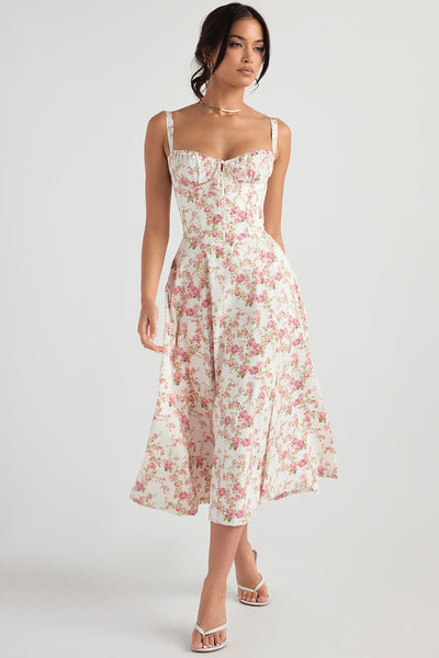 Flora-  Corset A-Line Midi Dress