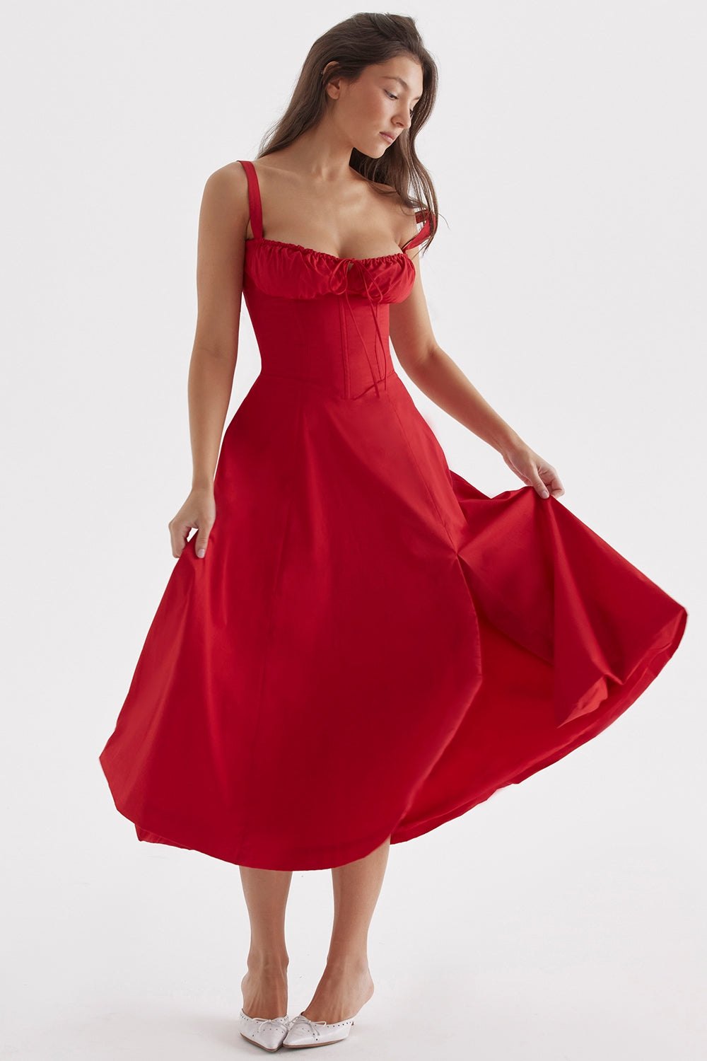 Flora-  Corset A-Line Midi Dress