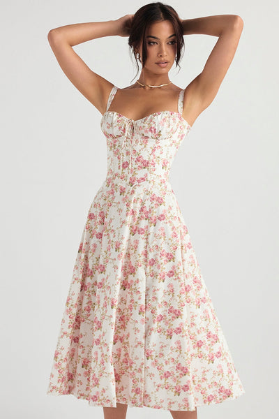 Flora-  Corset A-Line Midi Dress