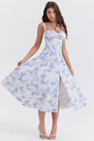 Flora-  Corset A-Line Midi Dress
